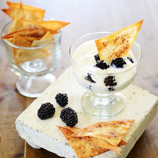 Cinnamon Crisps w/ Berries & Yogurt - Recipe photo by Muy Delish