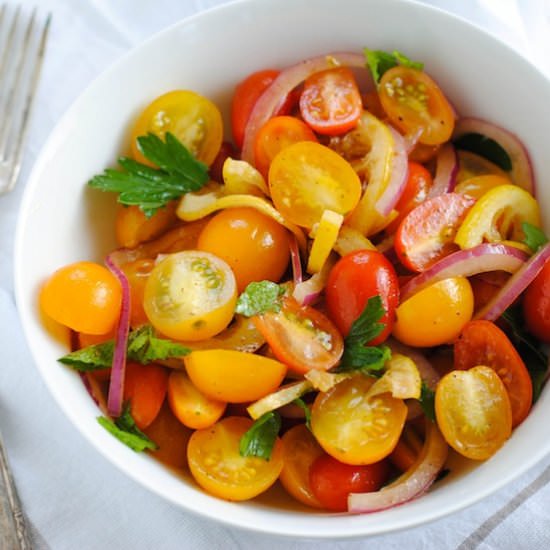 Tomato & Roasted Lemon Salad - Recipe photo by foxeslovelemons