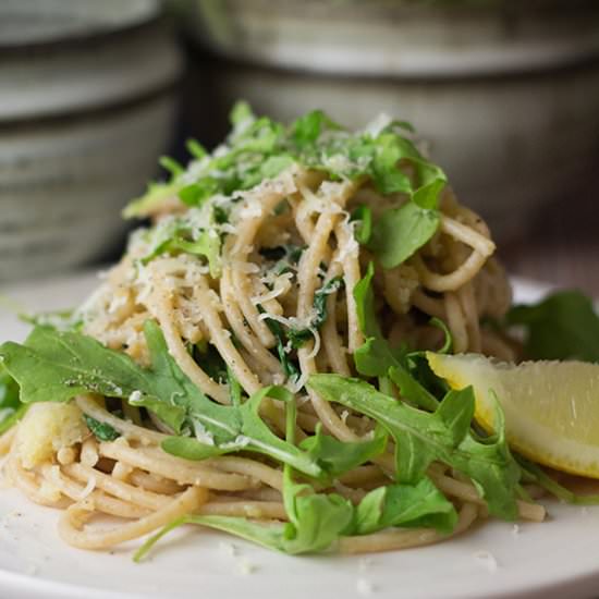 Rocket Spaghetti with Lemon Crumb - Recipe photo by thepinkdumpling