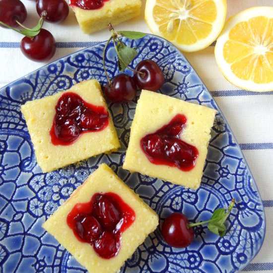 Lemon Cherry Cake Bars - Recipe photo by PutOnYourCakePants