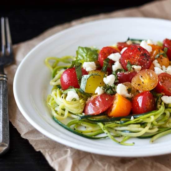 Zucchini Noodles, Tomatoes and Feta - Recipe photo by Simple Healthy Kitchen