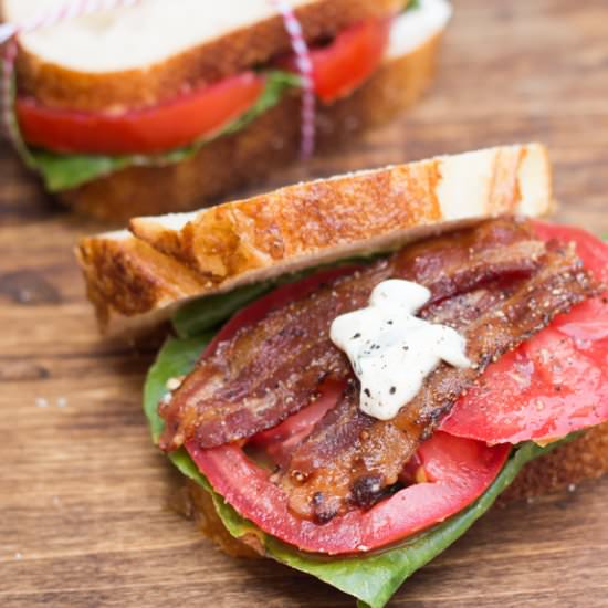 Gourmet BLT with Garlic-Basil Aioli - Recipe photo by AttaGirlSays