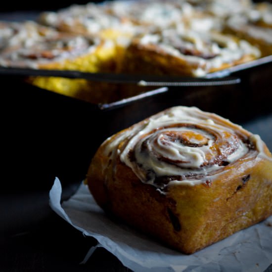 Pumpkin Cinnamon Buns - Recipe photo by peachesncreamblog