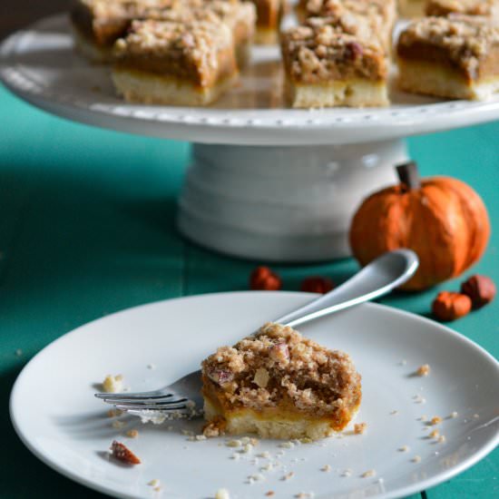 Pumpkin Crumb Bars - Recipe photo by peachesncreamblog
