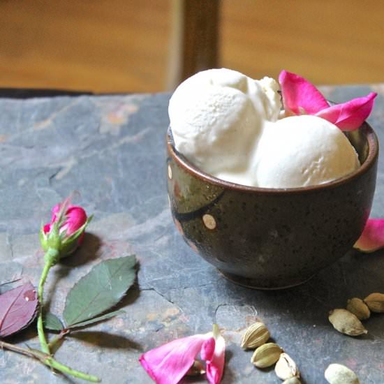 Cardamom rosewater frozen yogurt - Recipe photo by the good eats co