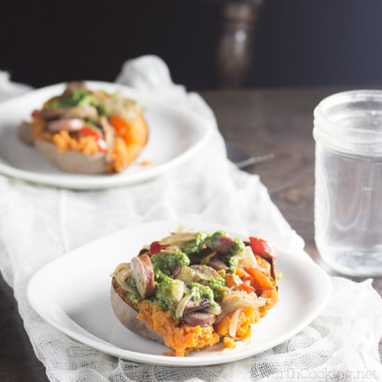 Sausage Stuffed Sweet Potatoes - Recipe photo by WorthCooking