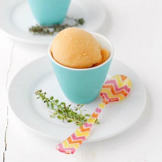 Peach-Thyme Sorbet with Bourbon - Recipe photo by boulderlocavore