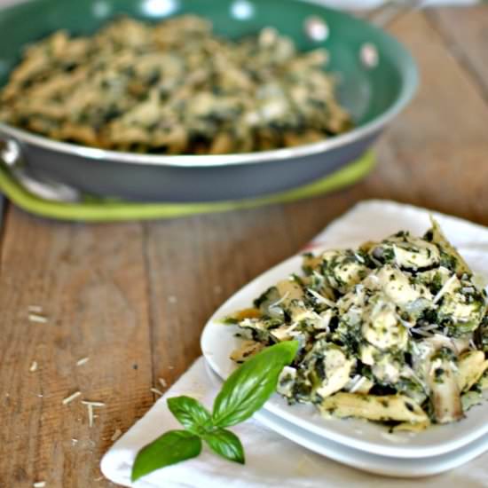 Spinach Mushroom Chicken Pasta - Recipe photo by rmbrosemer