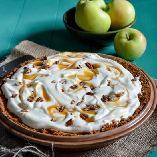 Caramel Apple Cheesecake Pie - Recipe photo by peachesncreamblog