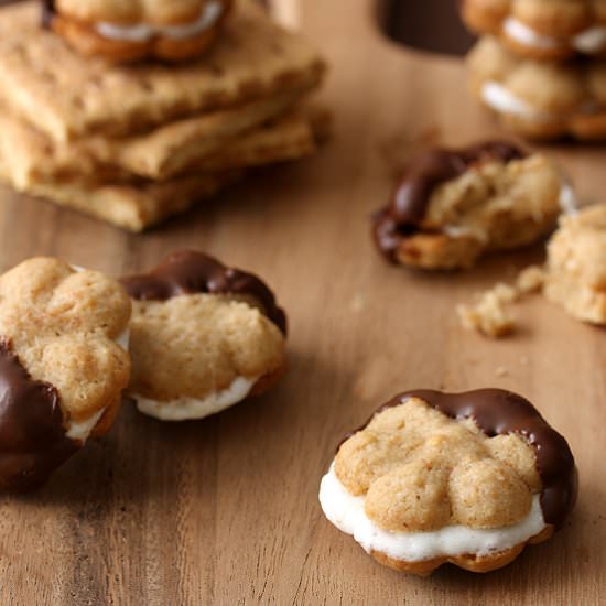 S'mores Spritz Sandwich Cookies - Recipe photo by chocolatemoosey