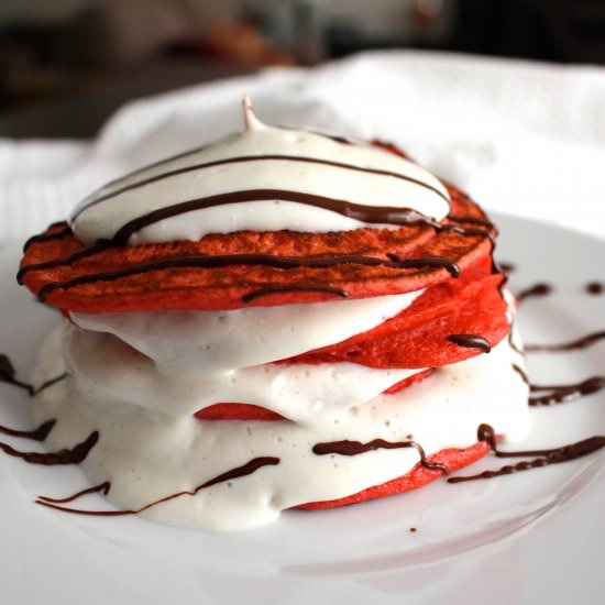 Red Velvet Protein Pancakes - Recipe photo by peanutbutterandfitness