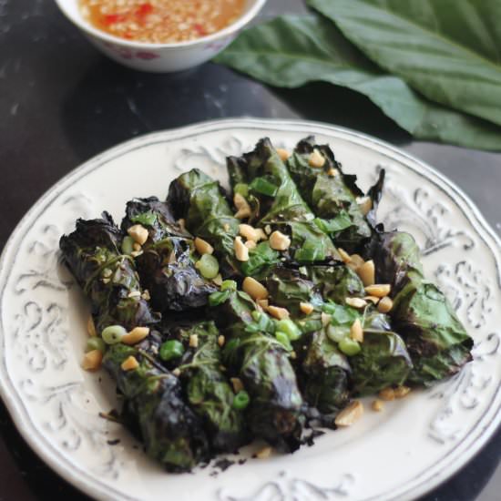 Grilled Beef Wrapped Creek Premna - Recipe photo by Boriville