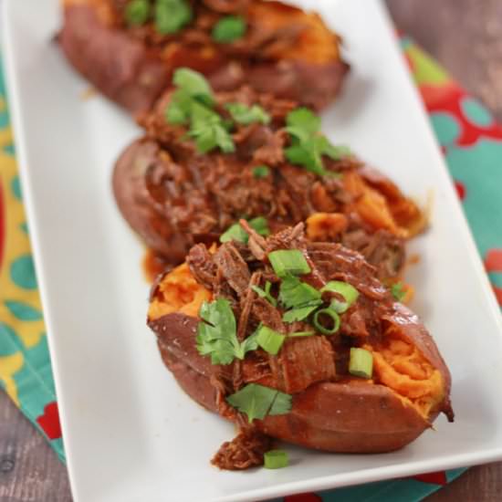 Chile Colorado Stuffed Sweet Potato - Recipe photo by onelovelylife