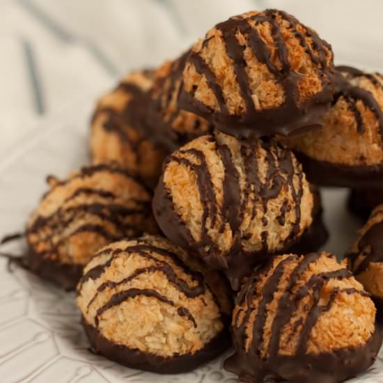 Chocolate Dipped Coconut Macaroons - Recipe photo by ScaredyCatKitchen