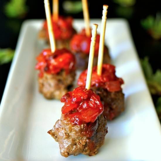 Strawberry-Chipotle Bacon Meatballs - Recipe photo by cookingontheweekends