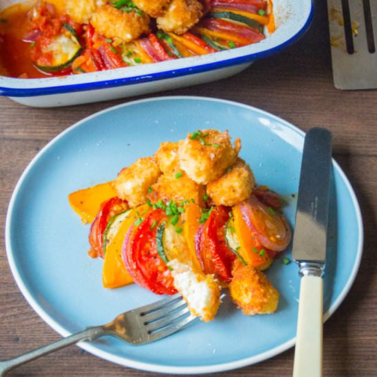 Ratatouille with Feta Croutons - Recipe photo by KitchenSanctuary