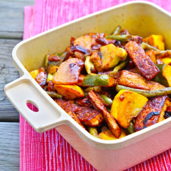 Stir fry tofu with patty pan squash - Recipe photo by riceandcoconut
