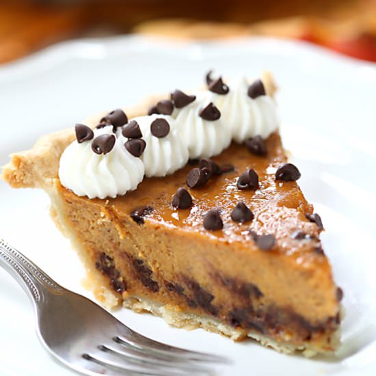 Chocolate Chip Pumpkin Pie - Recipe photo by Pizzazzerie