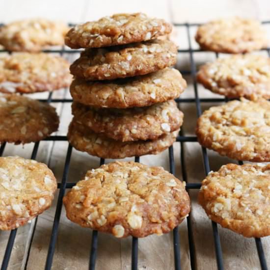 Coconut Oatmeal Anzac Cookies - Recipe photo by First Time Foods