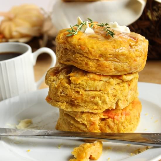 Cheesy Pumpkin Buttermilk Biscuits - Recipe photo by Confectionalism