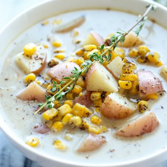Slow Cooker Potato and Corn Chowder - Recipe photo by damndelicious