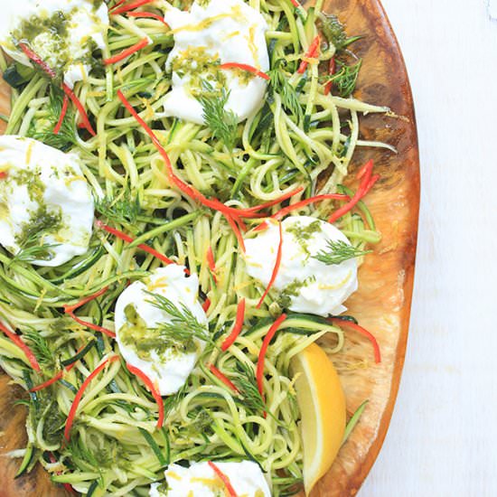 Raw Zucchini Slaw with Burrata - Recipe photo by THE KAWAII KITCHEN