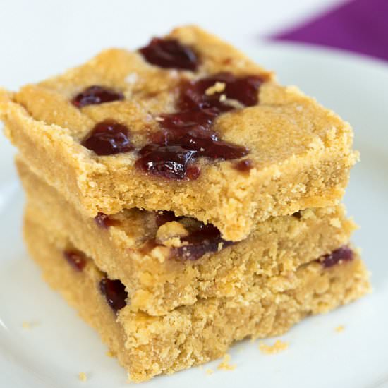 Peanut Butter & Jelly Cookie Bars - Recipe photo by browneyedbaker