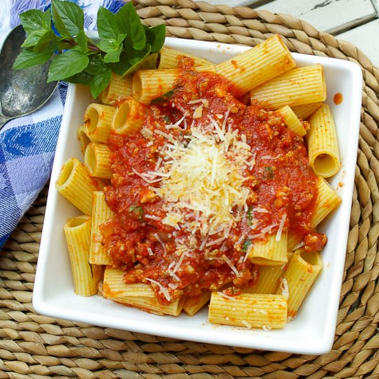 Rigatoni with Sausage Tomato Sauce - Recipe photo by theyumyumfactor