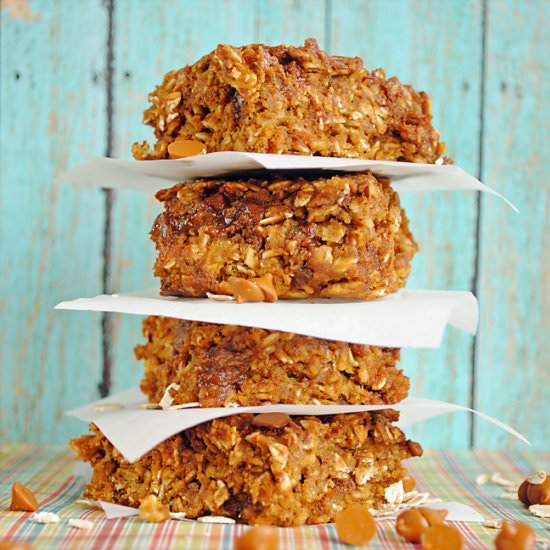 Pumpkin Cinnamon Chip Oatmeal Bars - Recipe photo by ishouldbemoppingthefloor
