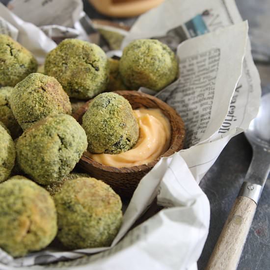 Sriracha Chicken Spinach Fritters - Recipe photo by Running to the Kitchen