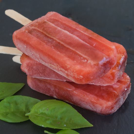 Strawberry Basil Balsamic Popsicles - Recipe photo by thumpkin
