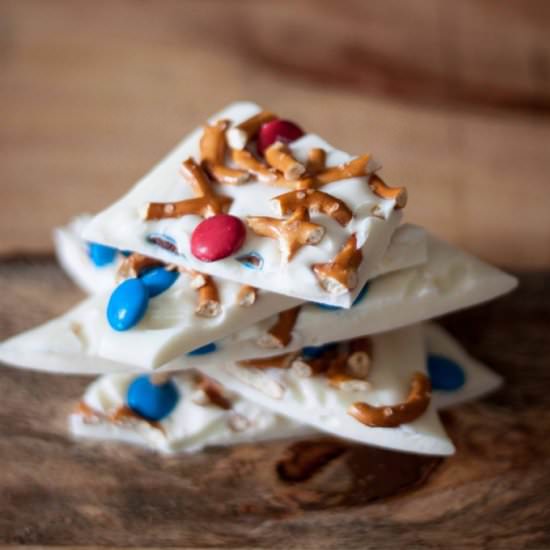 White Chocolate M&M Bark - Recipe photo by LovePastaBlog