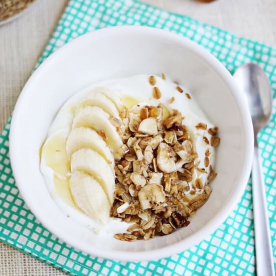 Banana Bread Granola - Recipe photo by abeautifulmessblog
