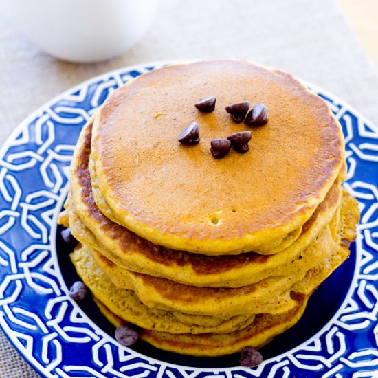 Pumpkin Chocolate Chip Pancakes - Recipe photo by a latte food