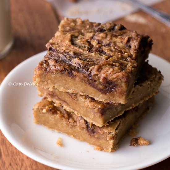 PB & Jam Nutella Banana Blondies - Recipe photo by Cafe Delites