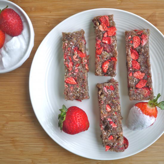 Strawberries n’Cream Grain Free Bars - Recipe photo by perchancetocook.com