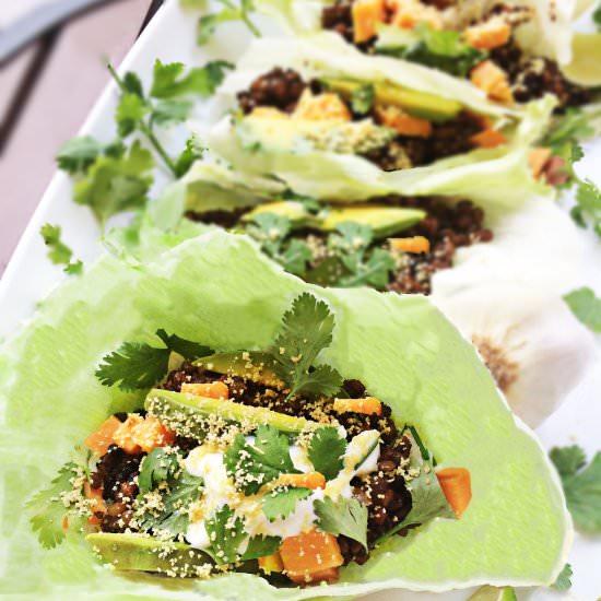 Lentil Taco Lettuce Wraps - Recipe photo by The Vanilla Plum
