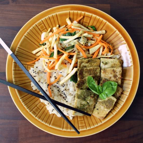 Pesto Tofu & Stir-fry Vegetables - Recipe photo by healthyappetiteblog