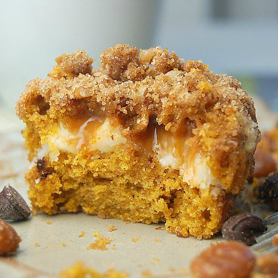 Loaded Pumpkin Blondie Muffins - Recipe photo by Amy in the Kitchen