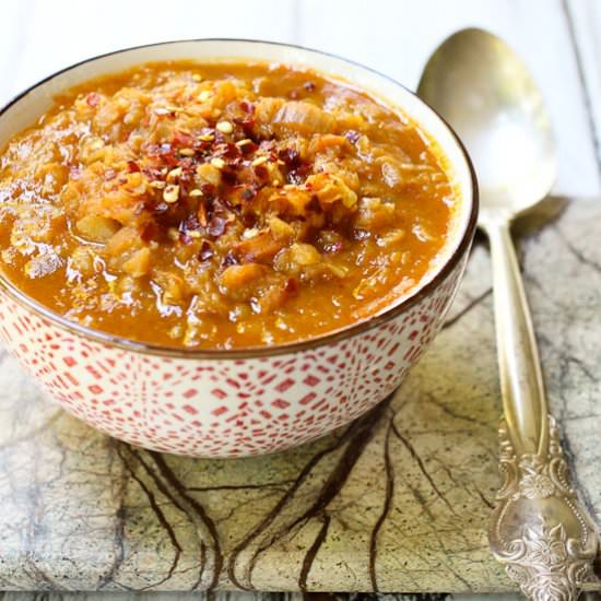 Spicy Red Lentil Soup with Veggies - Recipe photo by MariaUshakova