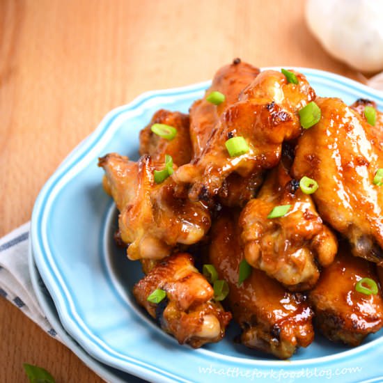 Sticky Asian Garlic Wings - Recipe photo by What The Fork Food Blog