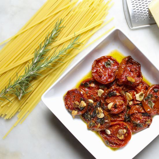 Roasted Tomatoes, Garlic & Herbs - Recipe photo by the good eats co
