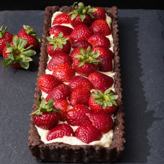 Strawberry Tart w. Chocolate Crust - Recipe photo by SweetSourSavory