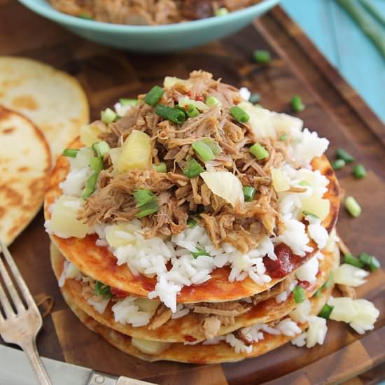 Hawaiian Pork Enchilada Stacks - Recipe photo by Running to the Kitchen
