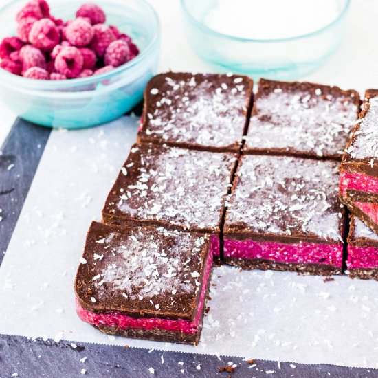 Raw Chocolate Raspberry Slice - Recipe photo by Frankiesfeast
