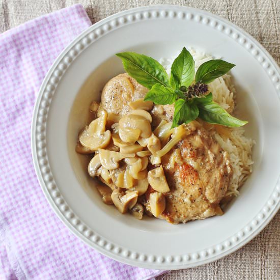 Baked Pork Chops w/Mushroom Gravy - Recipe photo by syrupandbiscuits