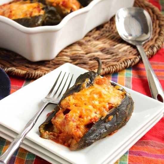 Andouille and Quinoa Stuffed Poblano - Recipe photo by TheSuburbanSoapbox