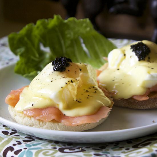 Salmon Eggs Benedict with Caviar - Recipe photo by the pescetarian and the pig
