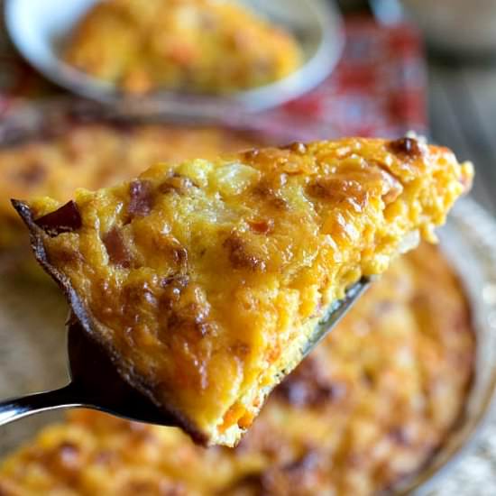 Crustless Ham & Cheddar Quiche - Recipe photo by a family feast