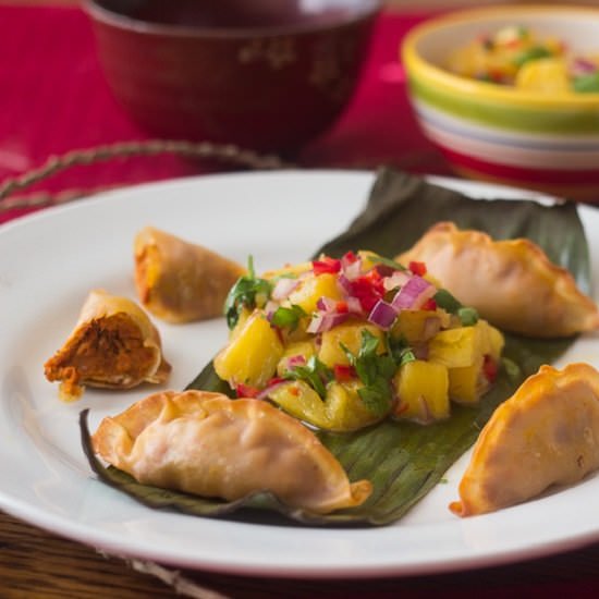 Pork Pot Stickers & Pineapple Salsa - Recipe photo by Gday Souffle